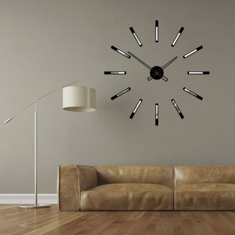 Duży nowoczesny zegar ścienny Mirror Line Black
