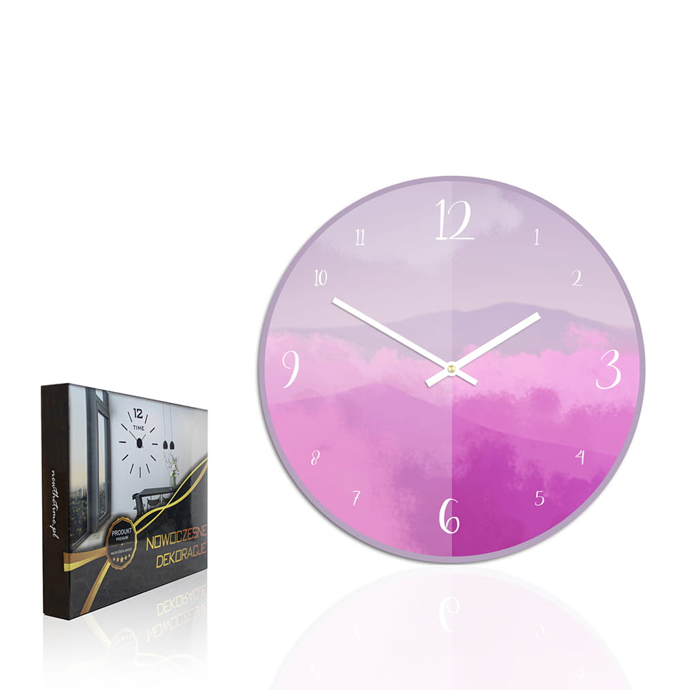 Szklany zegar ścienny Pink PRINCESS Różowy