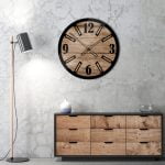Okrągły szklany loftowy zegar ścienny Modern Wood X1 50 cm