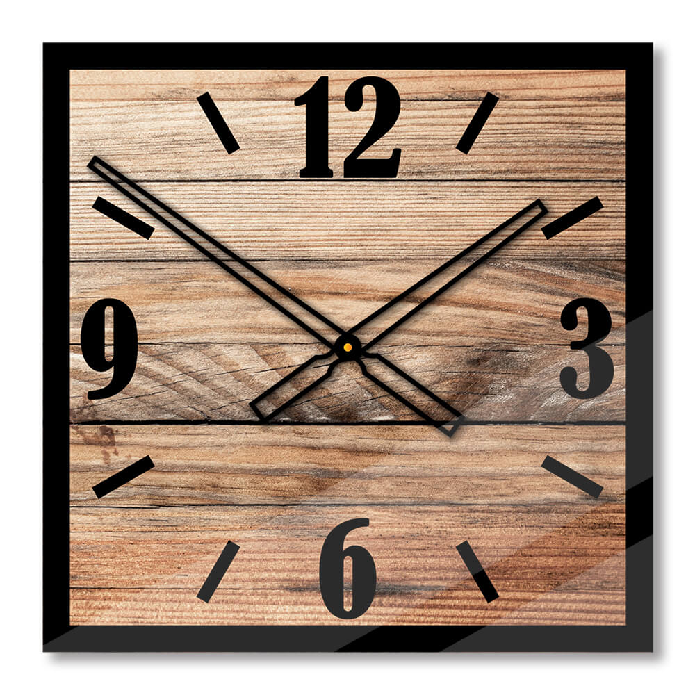 Kwadratowy szklany loftowy zegar ścienny Modern Wood X2 40 cm