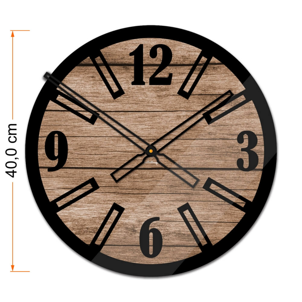 Okrągły szklany loftowy zegar ścienny Modern Wood X1 40 cm