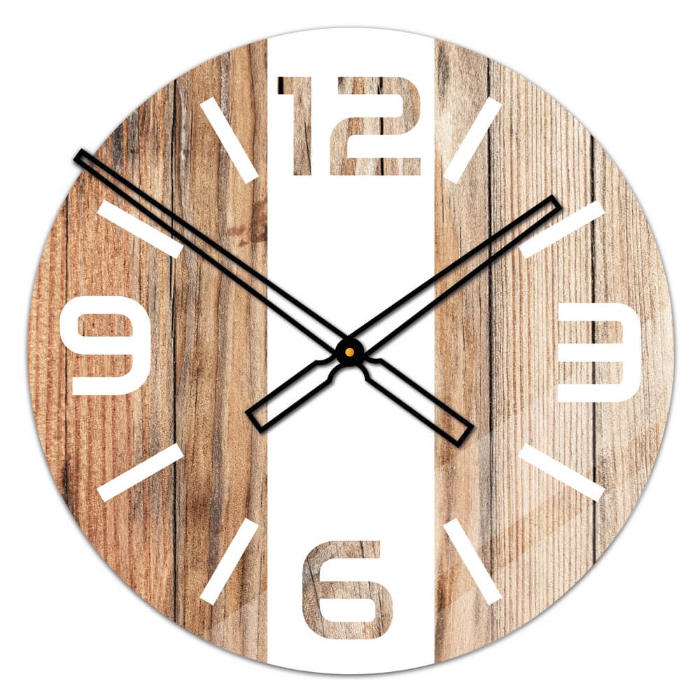 Okrągły szklany zegar ścienny Modern Wood X3 40 cm
