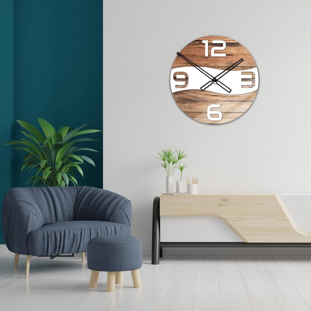 Okrągły szklany zegar ścienny Modern Wood X4 40 cm