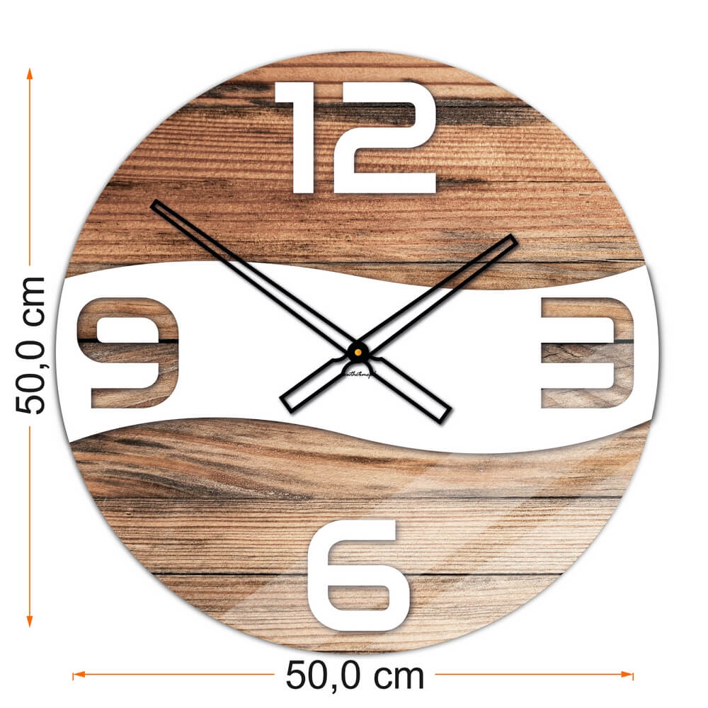 Okrągły szklany zegar ścienny Modern Wood X4 50 cm