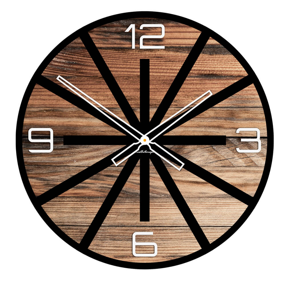 Okrągły szklany zegar ścienny Modern Wood X5 50 cm