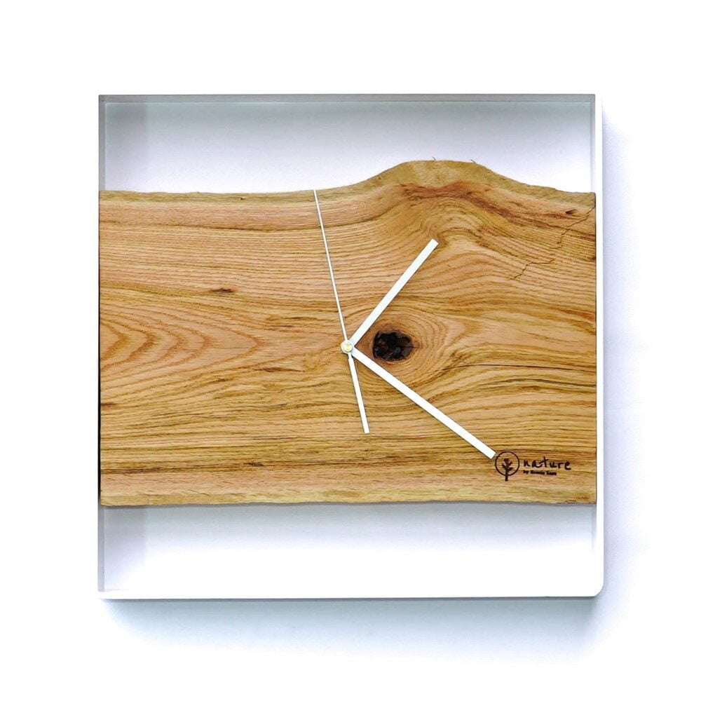 Kwadratowy zegar loftowy Time&Horizontal (poziomy) 50 cm biało-drewniany