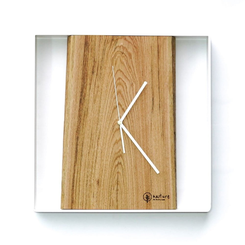Kwadratowy zegar loftowy Time&Vertical (pionowy) 50 cm biało-drewniany