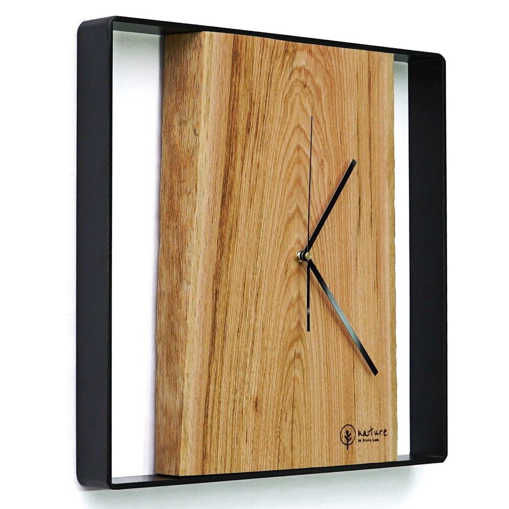 Kwadratowy zegar loftowy Time&Vertical (pionowy) 50 cm czarno-drewniany