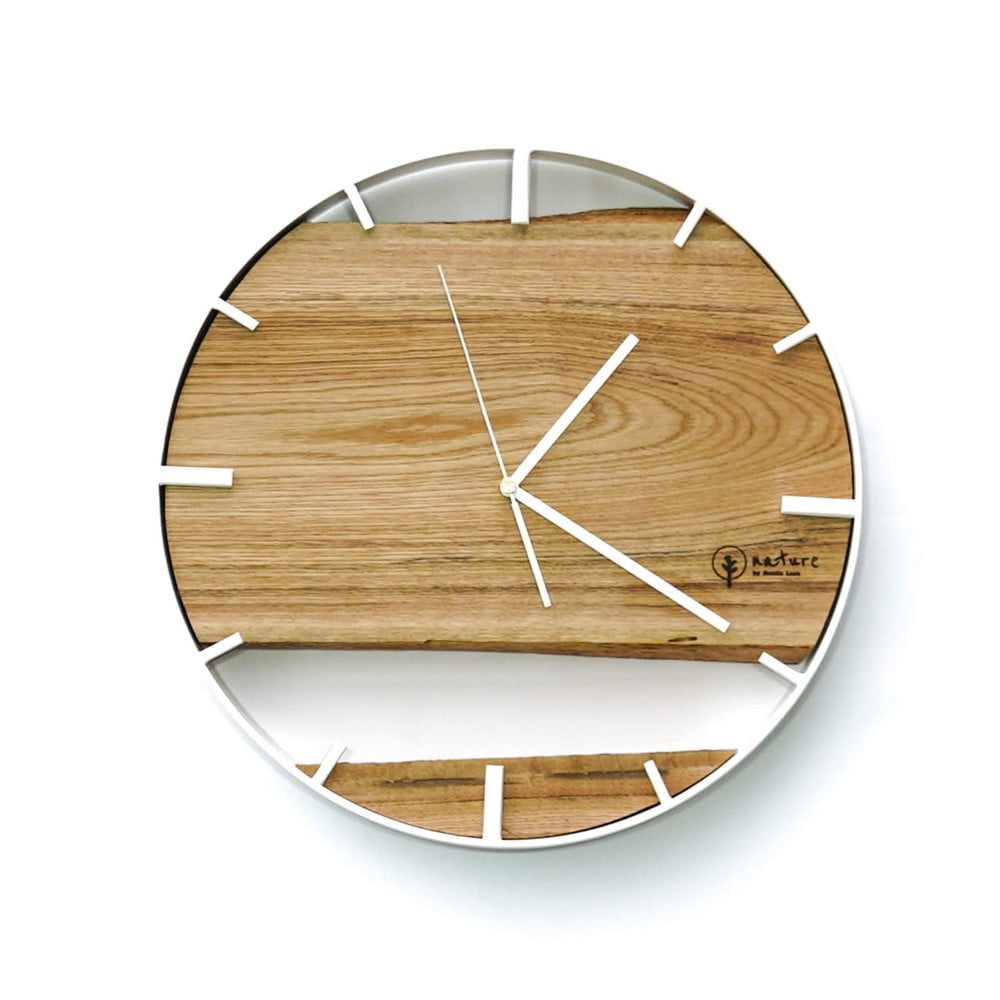 Okrągły zegar loftowy Time&Double 40 cm biało-drewniany