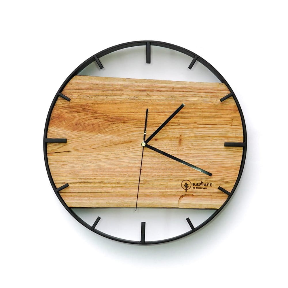 Okrągły zegar loftowy Time&Horizontal (poziomy) 50 cm czarno-drewniany
