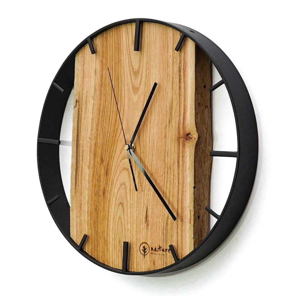 Okrągły zegar loftowy Time&Vertical (pionowy) 40 cm czarno-drewniany