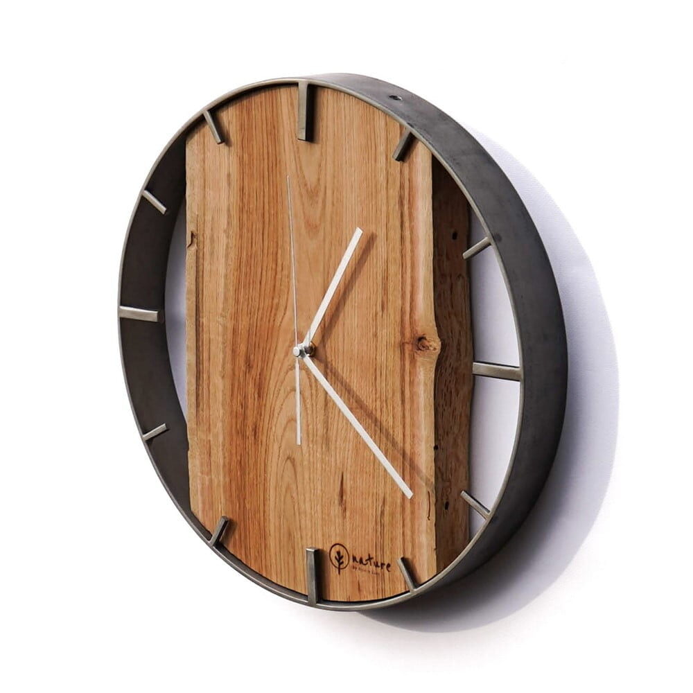 Okrągły zegar loftowy Time&Vertical (pionowy) 40 cm stalowo-drewniany