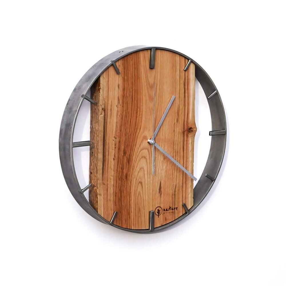 Okrągły zegar loftowy Time&Vertical (pionowy) 40 cm stalowo-drewniany