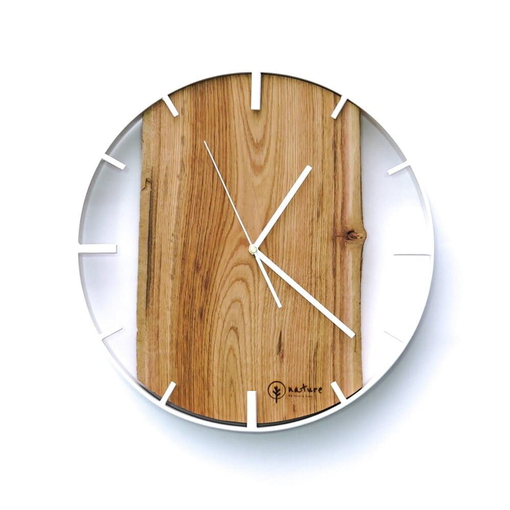 Okrągły zegar loftowy Time&Vertical (pionowy) 50 cm biało-drewniany