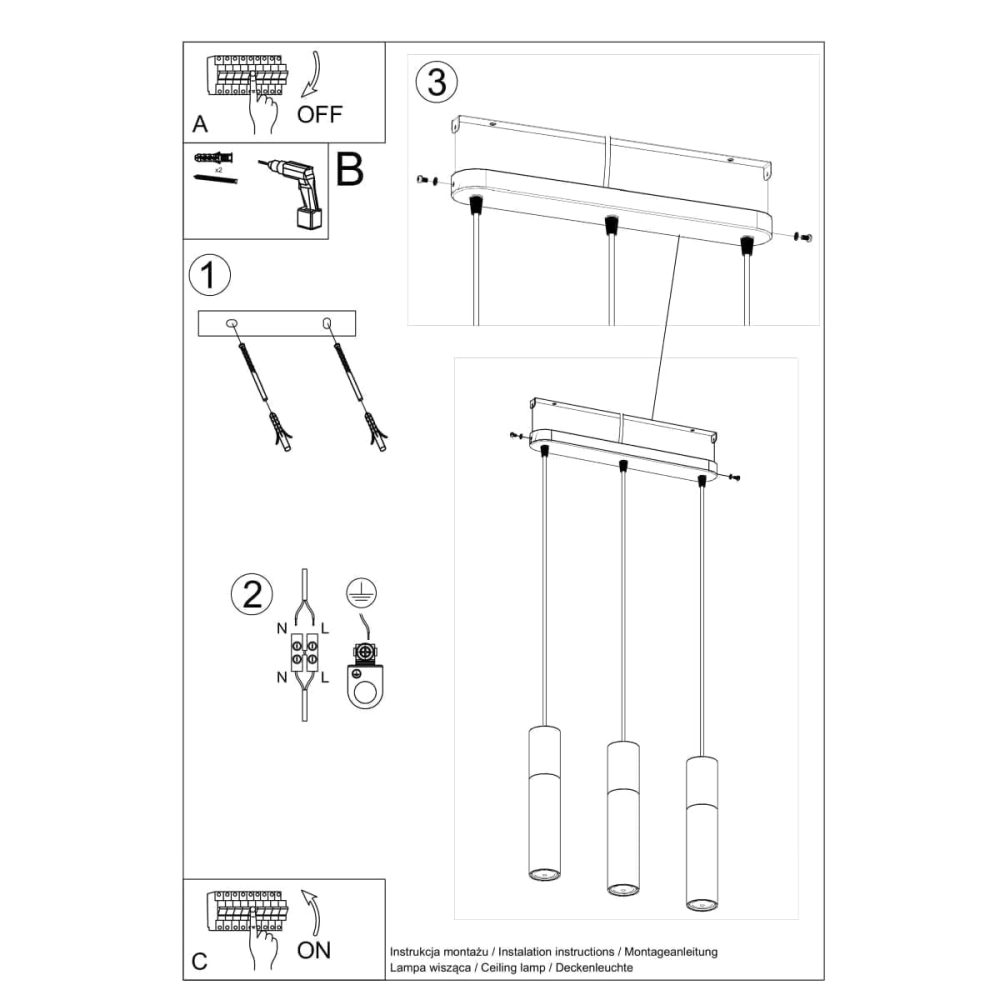 Lampa wisząca BORGIO 3L czarny