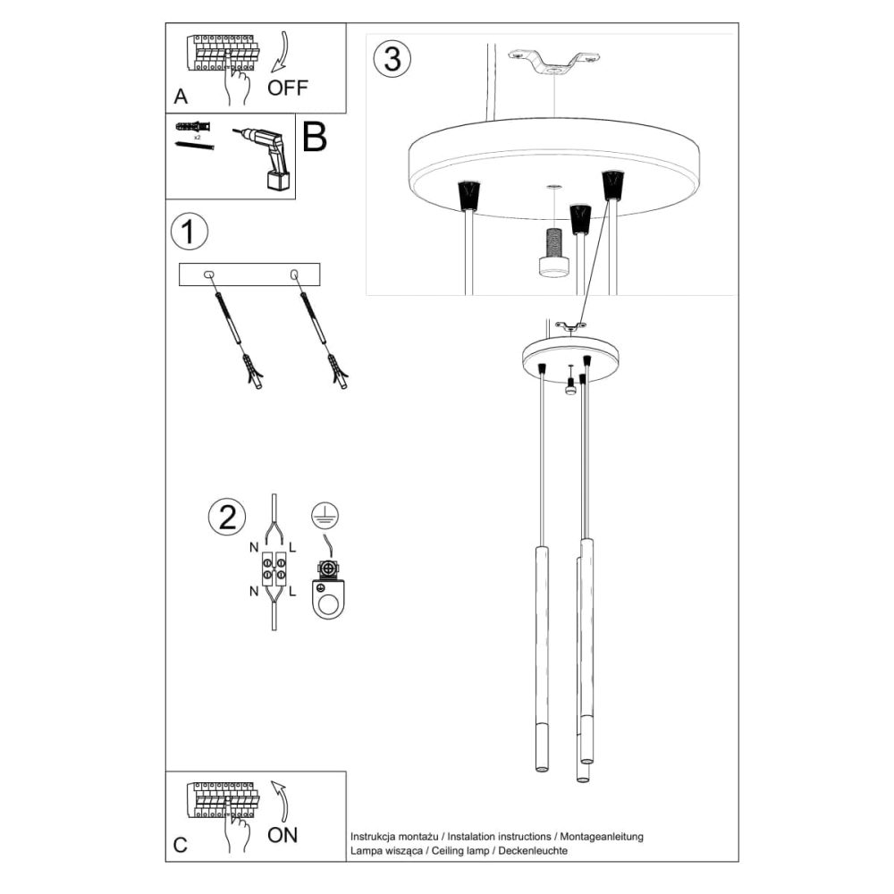 Lampa wisząca MOZAICA 3P czarny/złoto