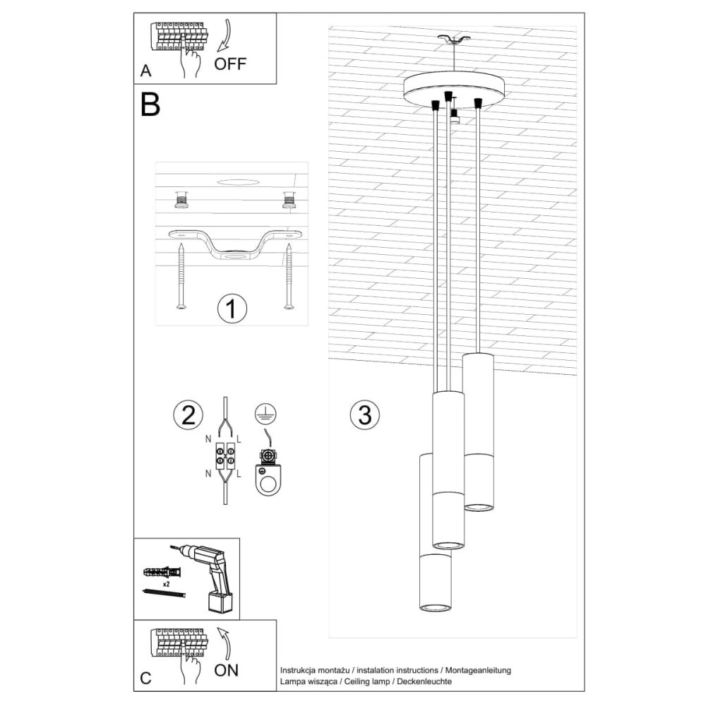 Lampa wisząca LOOPEZ 3P czarny/chrom