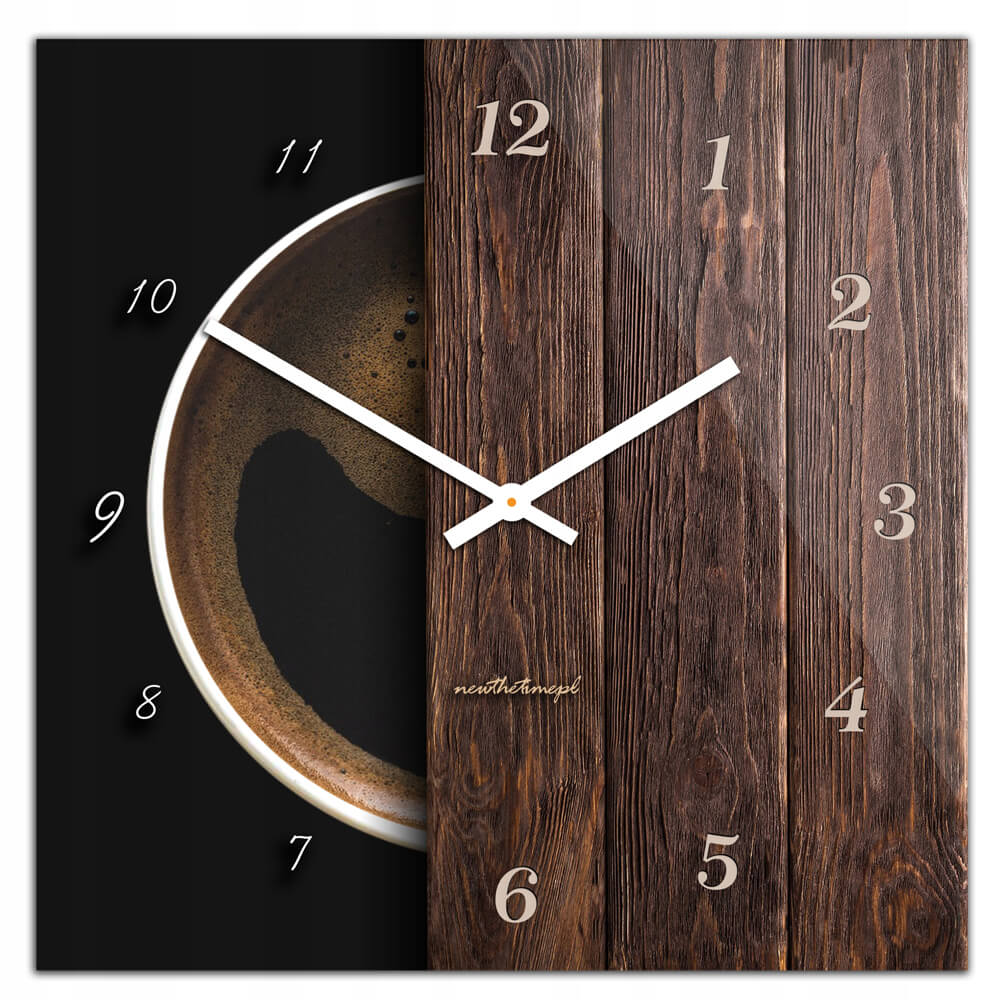 Kwadratowy szklany zegar ścienny CoffeeDesk Black 30 cm