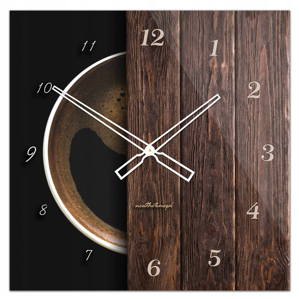 Kwadratowy szklany zegar ścienny CoffeeDesk Black 50 cm