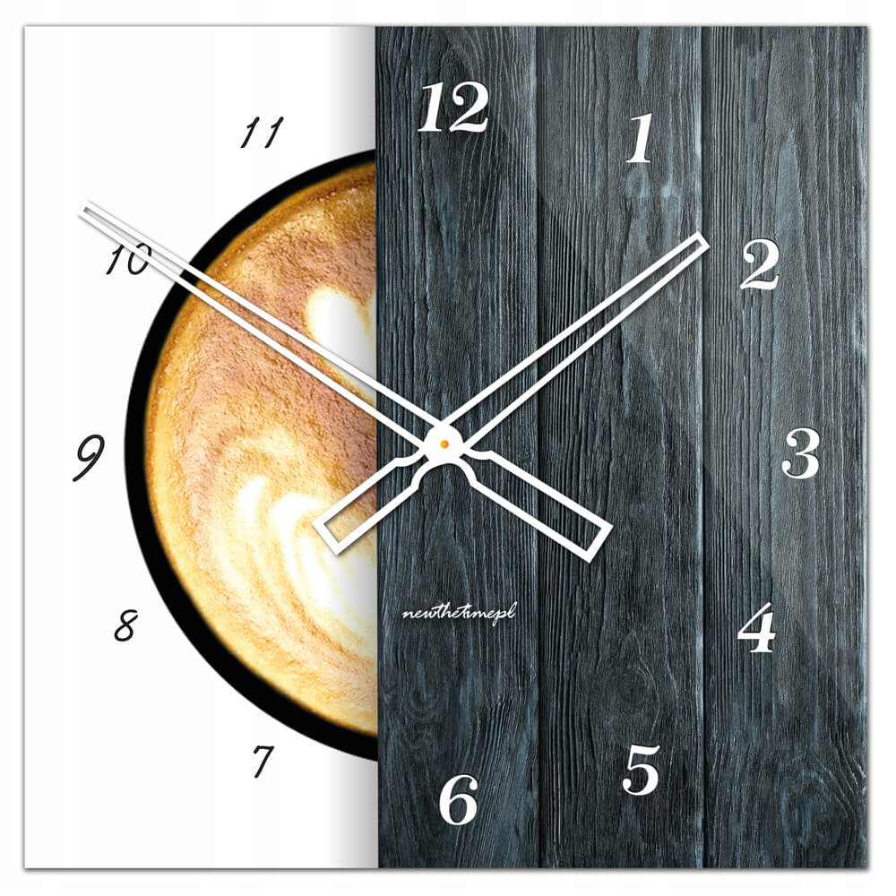 Kwadratowy szklany zegar ścienny CoffeeDesk White 40 cm