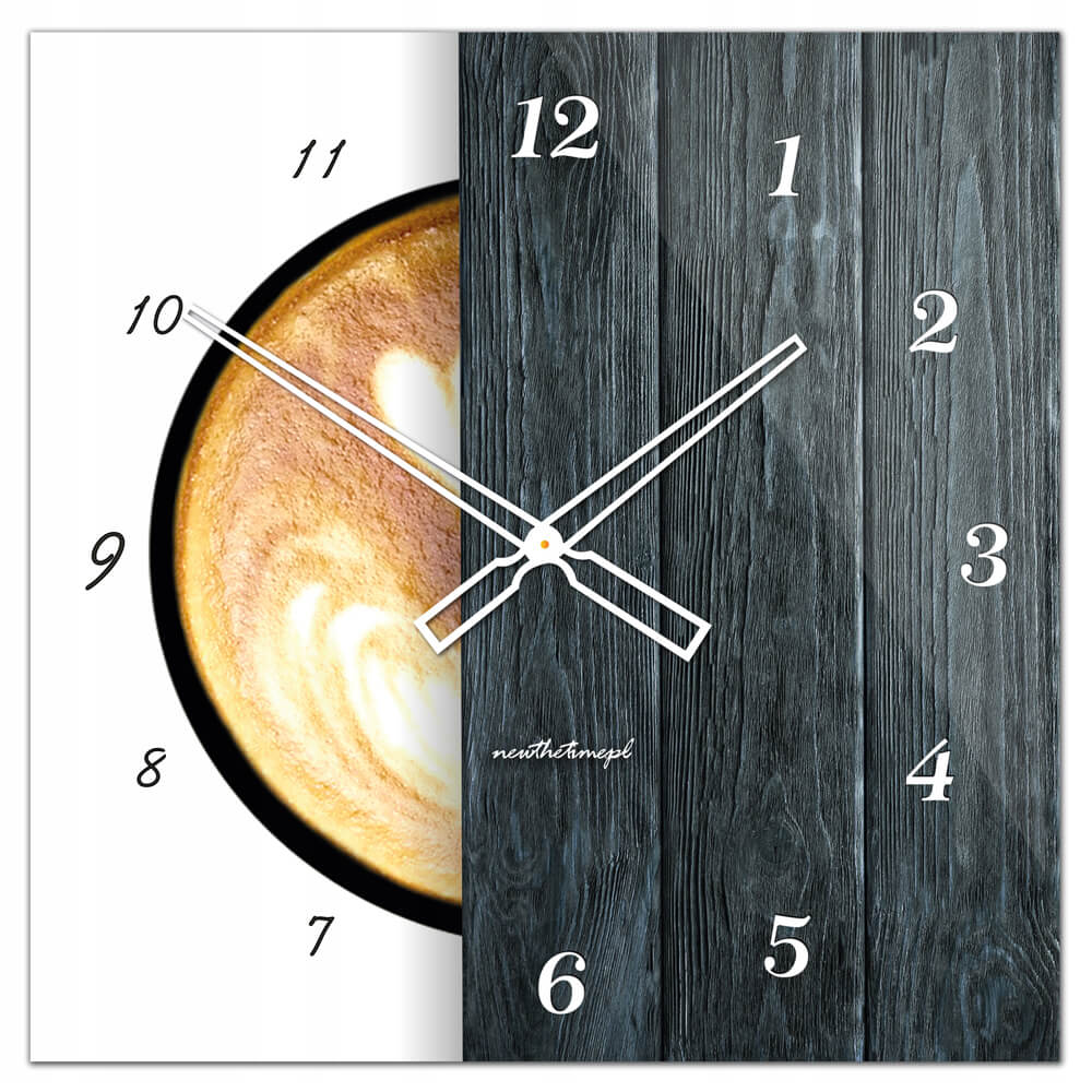 Kwadratowy szklany zegar ścienny CoffeeDesk White 50 cm