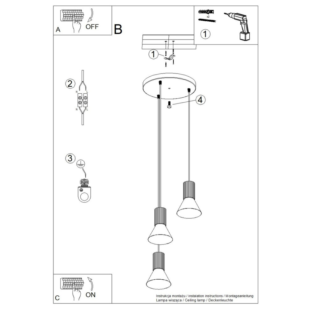 Lampa wisząca ESTRIA 3P biała/ultramaryna