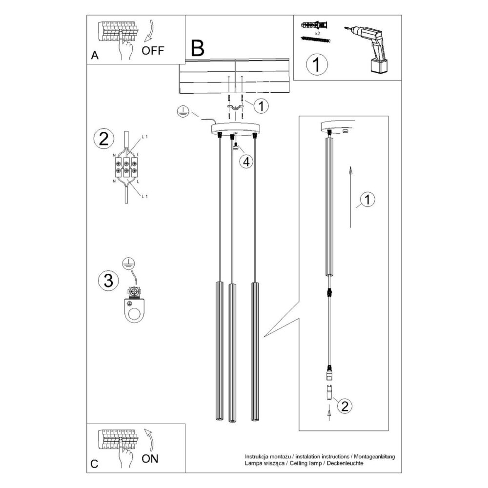 Lampa wisząca ARCHE 3P zielona oliwka